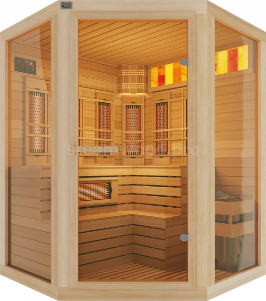 Трехместная угловая комбинированная сауна Comfort из кедра