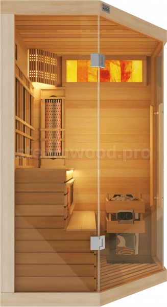 Одноместная угловая комбинированная сауна Luxury из кедра